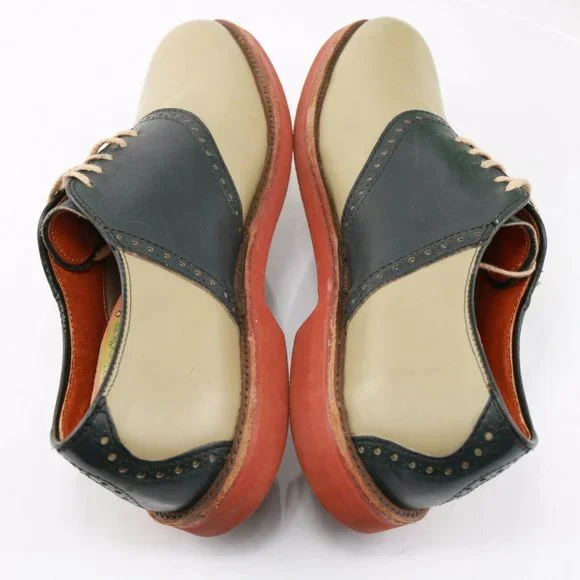 Vintage Cole Haan USA Saddle Oxford Men Size 9.5 D Beige Navy Blue Leather Comfy - Picture 8 of 12